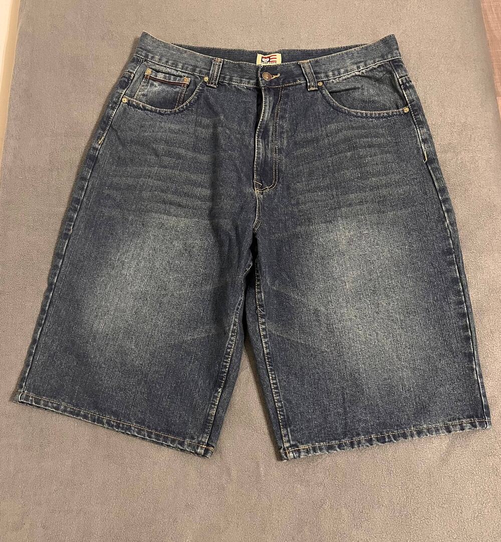 VTG Phat Farm Shorts Mens 42 Blue Denim Loose Fit Baggy Jorts Y2K Hip Hop 90s